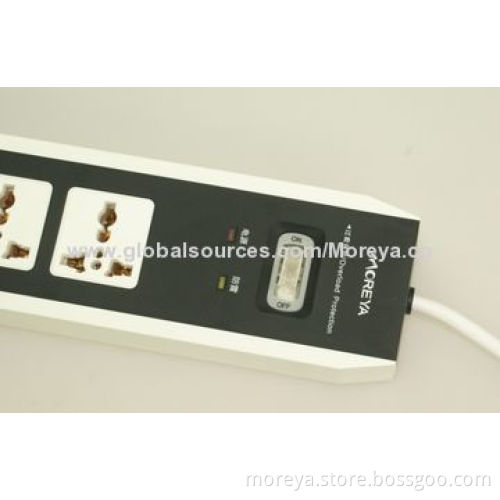 4-outlet Extension Power Strip, Made of ABS, High-flame Resistant with 100% Copper Power Sockets